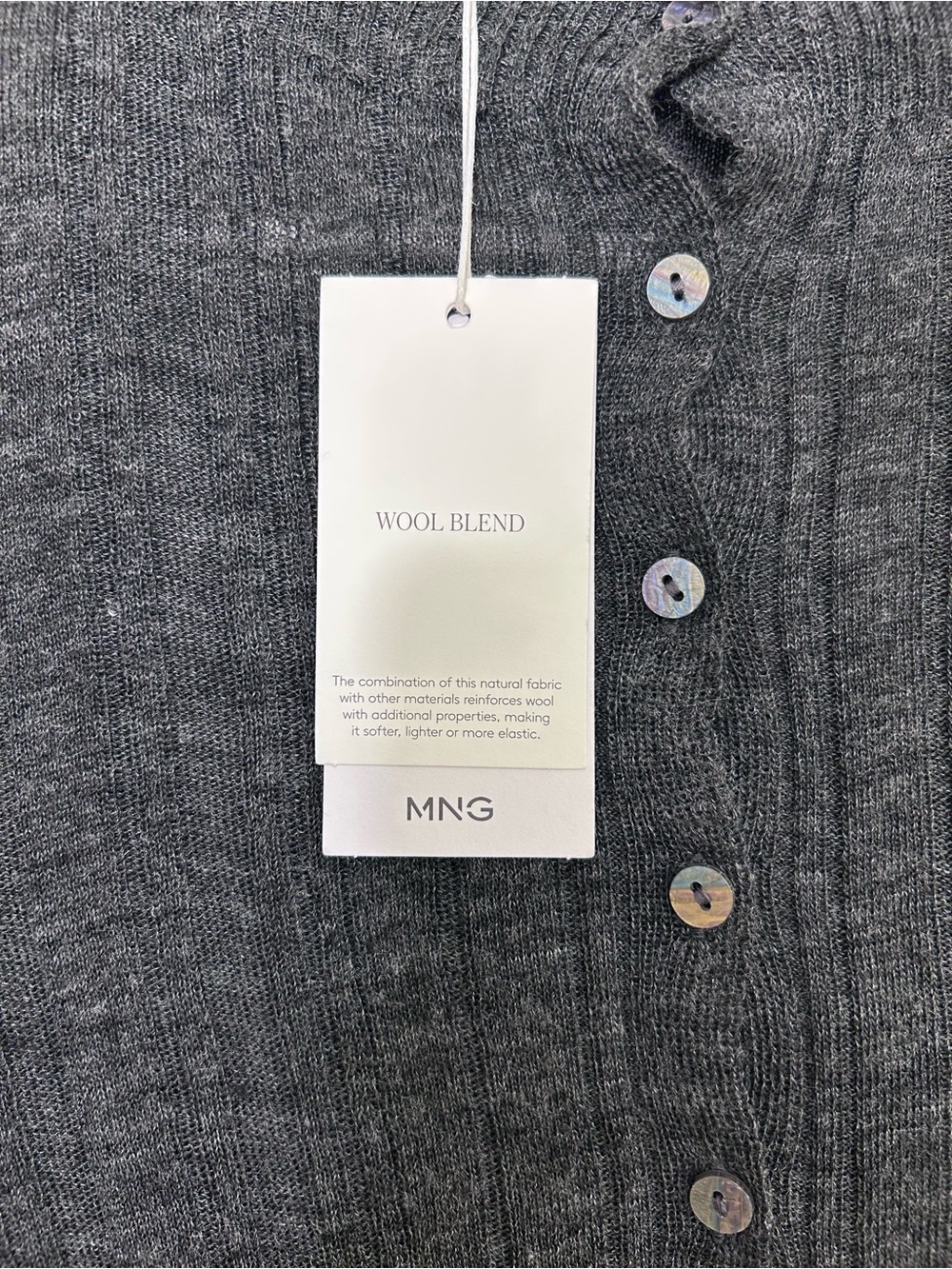Mango Dark Grey Ribbed Knit Button-Front Cardigan - Picture 8 of 9